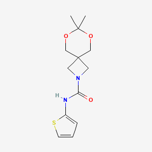 molecular formula C13H18N2O3S B2528855 7,7-dimethyl-N-(thiophen-2-yl)-6,8-dioxa-2-azaspiro[3.5]nonane-2-carboxamide CAS No. 1396889-10-3