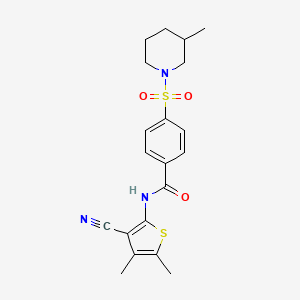 molecular formula C20H23N3O3S2 B2528856 N-(3-cyano-4,5-dimethylthiophen-2-yl)-4-((3-methylpiperidin-1-yl)sulfonyl)benzamide CAS No. 896303-70-1