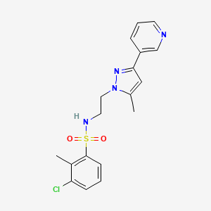 molecular formula C18H19ClN4O2S B2528858 3-chloro-2-methyl-N-(2-(5-methyl-3-(pyridin-3-yl)-1H-pyrazol-1-yl)ethyl)benzenesulfonamide CAS No. 2034289-99-9