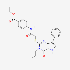 molecular formula C27H28N4O4S B2528870 ethyl 4-(2-((3-butyl-4-oxo-7-phenyl-4,5-dihydro-3H-pyrrolo[3,2-d]pyrimidin-2-yl)thio)acetamido)benzoate CAS No. 2034583-49-6