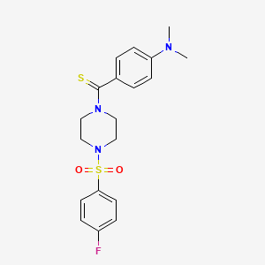 molecular formula C19H22FN3O2S2 B2528899 二甲氨基苯基（4-（（4-氟苯基）磺酰基）哌嗪-1-基）甲硫酮 CAS No. 899353-63-0