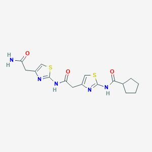 molecular formula C16H19N5O3S2 B2528900 环戊烷甲酰胺-N-(4-(2-((4-(2-氨基-2-氧代乙基)噻唑-2-基)氨基)-2-氧代乙基)噻唑-2-基) CAS No. 1207000-72-3