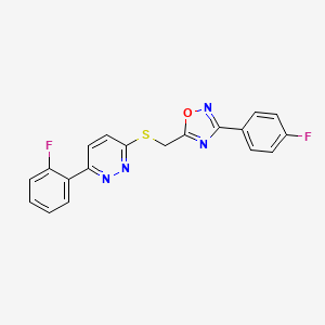 molecular formula C19H12F2N4OS B2528960 3-(2-Fluorophenyl)-6-({[3-(4-fluorophenyl)-1,2,4-oxadiazol-5-yl]methyl}thio)pyridazine CAS No. 1111170-76-3