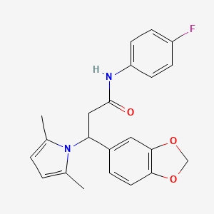 molecular formula C22H21FN2O3 B2528962 3-(1,3-benzodioxol-5-yl)-3-(2,5-dimethyl-1H-pyrrol-1-yl)-N-(4-fluorophenyl)propanamide CAS No. 866040-39-3