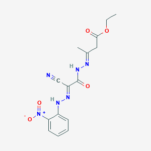 molecular formula C15H16N6O5 B2528974 ethyl (3E)-3-({[(E)-(2-nitrophenyl)-C-hydroxycarbonohydrazonoyl]formamido}imino)butanoate CAS No. 477870-50-1
