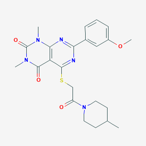 molecular formula C23H27N5O4S B2528975 7-(3-methoxyphenyl)-1,3-dimethyl-5-((2-(4-methylpiperidin-1-yl)-2-oxoethyl)thio)pyrimido[4,5-d]pyrimidine-2,4(1H,3H)-dione CAS No. 893919-30-7