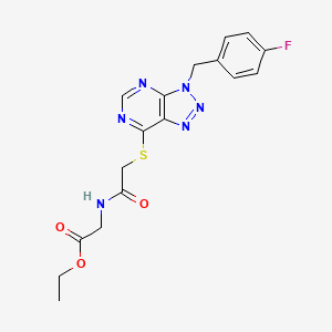 molecular formula C17H17FN6O3S B2528984 Ethyl 2-[[2-[3-[(4-fluorophenyl)methyl]triazolo[4,5-d]pyrimidin-7-yl]sulfanylacetyl]amino]acetate CAS No. 863457-98-1