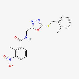 2-methyl-N-((5-((2-methylbenzyl)thio)-1,3,4-oxadiazol-2-yl)methyl)-3-nitrobenzamide