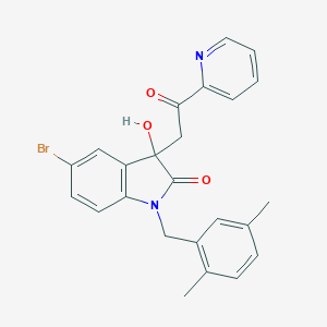 molecular formula C24H21BrN2O3 B252900 5-bromo-1-(2,5-dimethylbenzyl)-3-hydroxy-3-[2-oxo-2-(pyridin-2-yl)ethyl]-1,3-dihydro-2H-indol-2-one 
