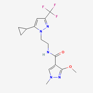 molecular formula C15H18F3N5O2 B2529008 N-(2-(5-cyclopropyl-3-(trifluoromethyl)-1H-pyrazol-1-yl)ethyl)-3-methoxy-1-methyl-1H-pyrazole-4-carboxamide CAS No. 1797226-11-9