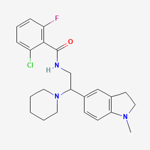 molecular formula C23H27ClFN3O B2529029 2-氯-6-氟-N-(2-(1-甲基吲哚啉-5-基)-2-(哌啶-1-基)乙基)苯甲酰胺 CAS No. 922016-54-4