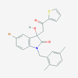 molecular formula C23H20BrNO3S B252903 5-bromo-1-(2,5-dimethylbenzyl)-3-hydroxy-3-[2-oxo-2-(thiophen-2-yl)ethyl]-1,3-dihydro-2H-indol-2-one 