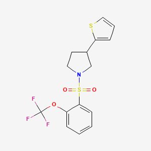 molecular formula C15H14F3NO3S2 B2529032 3-(Thiophen-2-yl)-1-((2-(trifluoromethoxy)phenyl)sulfonyl)pyrrolidine CAS No. 2194906-90-4