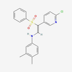 molecular formula C21H19ClN2O2S B2529047 N-[(Z)-2-(苯磺酰基)-2-(6-氯吡啶-3-基)乙烯基]-3,4-二甲基苯胺 CAS No. 478048-59-8