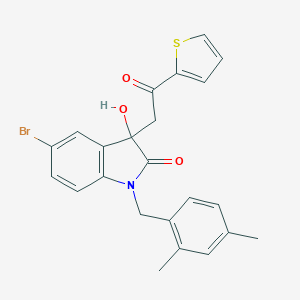 molecular formula C23H20BrNO3S B252905 5-bromo-1-(2,4-dimethylbenzyl)-3-hydroxy-3-[2-oxo-2-(2-thienyl)ethyl]-1,3-dihydro-2H-indol-2-one 