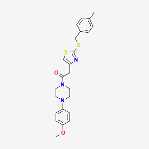 molecular formula C24H27N3O2S2 B2529062 1-(4-(4-甲氧基苯基)哌嗪-1-基)-2-(2-((4-甲基苄基)硫代)噻唑-4-基)乙酮 CAS No. 954073-96-2