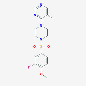 molecular formula C16H19FN4O3S B2529069 4-(4-((3-氟-4-甲氧苯基)磺酰基)哌嗪-1-基)-5-甲基嘧啶 CAS No. 1428373-81-2