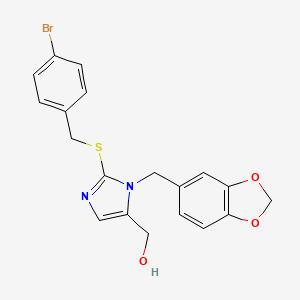 molecular formula C19H17BrN2O3S B2529091 (1-(benzo[d][1,3]dioxol-5-ylmethyl)-2-((4-bromobenzyl)thio)-1H-imidazol-5-yl)methanol CAS No. 921833-84-3