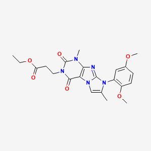 molecular formula C22H25N5O6 B2529098 ethyl 3-(8-(2,5-dimethoxyphenyl)-1,7-dimethyl-2,4-dioxo-1H-imidazo[2,1-f]purin-3(2H,4H,8H)-yl)propanoate CAS No. 896307-66-7