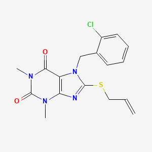 molecular formula C17H17ClN4O2S B2529100 7-[(2-chlorophenyl)methyl]-1,3-dimethyl-8-(prop-2-en-1-ylsulfanyl)-2,3,6,7-tetrahydro-1H-purine-2,6-dione CAS No. 374102-88-2