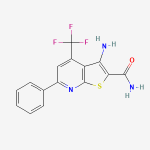 molecular formula C15H10F3N3OS B2529110 3-Amino-6-phenyl-4-(trifluoromethyl)thieno[2,3-b]pyridine-2-carboxamide CAS No. 421576-35-4