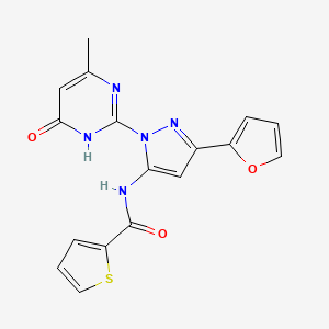 molecular formula C17H13N5O3S B2529125 N-(3-(呋喃-2-基)-1-(4-甲基-6-氧代-1,6-二氢嘧啶-2-基)-1H-吡唑-5-基)噻吩-2-甲酰胺 CAS No. 1207037-58-8