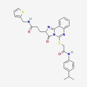 molecular formula C29H29N5O3S2 B2529126 3-{3-oxo-5-[({[4-(propan-2-yl)phenyl]carbamoyl}methyl)sulfanyl]-2H,3H-imidazo[1,2-c]quinazolin-2-yl}-N-[(thiophen-2-yl)methyl]propanamide CAS No. 1037168-79-8
