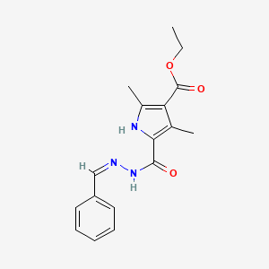 molecular formula C17H19N3O3 B2529137 ethyl 5-[[(Z)-benzylideneamino]carbamoyl]-2,4-dimethyl-1H-pyrrole-3-carboxylate CAS No. 865615-04-9