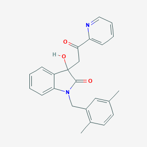 molecular formula C24H22N2O3 B252914 1-(2,5-dimethylbenzyl)-3-hydroxy-3-[2-oxo-2-(pyridin-2-yl)ethyl]-1,3-dihydro-2H-indol-2-one 