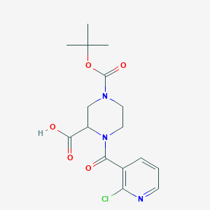 molecular formula C16H20ClN3O5 B2529146 4-(tert-Butoxycarbonyl)-1-(2-chloronicotinoyl)piperazine-2-carboxylic acid CAS No. 1353944-91-8