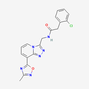 molecular formula C18H15ClN6O2 B2529161 2-(2-chlorophenyl)-N-((8-(3-methyl-1,2,4-oxadiazol-5-yl)-[1,2,4]triazolo[4,3-a]pyridin-3-yl)methyl)acetamide CAS No. 2034532-00-6