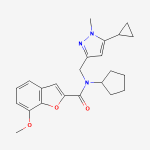molecular formula C23H27N3O3 B2529201 N-cyclopentyl-N-((5-cyclopropyl-1-methyl-1H-pyrazol-3-yl)methyl)-7-methoxybenzofuran-2-carboxamide CAS No. 1795089-19-8