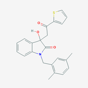 molecular formula C23H21NO3S B252921 1-(2,5-dimethylbenzyl)-3-hydroxy-3-[2-oxo-2-(2-thienyl)ethyl]-1,3-dihydro-2H-indol-2-one 