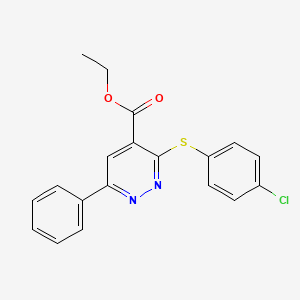 molecular formula C19H15ClN2O2S B2529212 Ethyl 3-[(4-chlorophenyl)sulfanyl]-6-phenyl-4-pyridazinecarboxylate CAS No. 338752-95-7