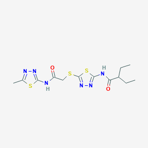 molecular formula C13H18N6O2S3 B2529219 2-ethyl-N-[5-[2-[(5-methyl-1,3,4-thiadiazol-2-yl)amino]-2-oxoethyl]sulfanyl-1,3,4-thiadiazol-2-yl]butanamide CAS No. 392318-83-1