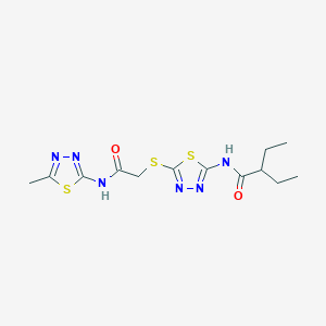 molecular formula C13H18N6O2S3 B2529219 2-乙基-N-[5-[2-[(5-甲基-1,3,4-噻二唑-2-基)氨基]-2-氧代乙基]硫代-1,3,4-噻二唑-2-基]丁酰胺 CAS No. 392318-83-1