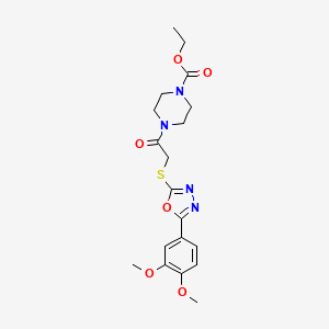 molecular formula C19H24N4O6S B2529224 Ethyl 4-[2-[[5-(3,4-dimethoxyphenyl)-1,3,4-oxadiazol-2-yl]sulfanyl]acetyl]piperazine-1-carboxylate CAS No. 850937-28-9