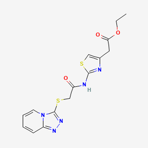 molecular formula C15H15N5O3S2 B2529225 Ethyl 2-[2-(2-{[1,2,4]triazolo[4,3-a]pyridin-3-ylsulfanyl}acetamido)-1,3-thiazol-4-yl]acetate CAS No. 307512-56-7
