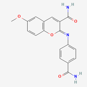 molecular formula C18H15N3O4 B2529229 2-(4-Carbamoylphenyl)imino-6-methoxychromene-3-carboxamide CAS No. 325856-84-6