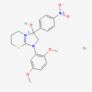 molecular formula C20H22BrN3O5S B2529235 1-(2,5-dimethoxyphenyl)-3-hydroxy-3-(4-nitrophenyl)-3,5,6,7-tetrahydro-2H-imidazo[2,1-b][1,3]thiazin-1-ium bromide CAS No. 1104734-06-6