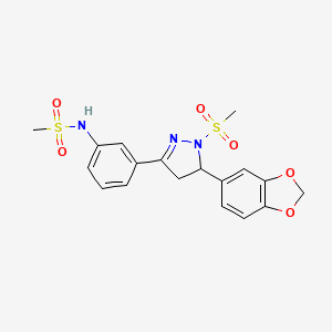 molecular formula C18H19N3O6S2 B2529285 N-[3-[3-(1,3-苯并二氧杂环-5-基)-2-甲基磺酰基-3,4-二氢吡唑-5-基]苯基]甲烷磺酰胺 CAS No. 797780-85-9