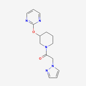 molecular formula C14H17N5O2 B2529297 2-(1H-pyrazol-1-yl)-1-(3-(pyrimidin-2-yloxy)piperidin-1-yl)ethanone CAS No. 2034527-12-1