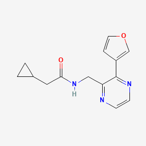 molecular formula C14H15N3O2 B2529300 2-cyclopropyl-N-((3-(furan-3-yl)pyrazin-2-yl)methyl)acetamide CAS No. 2034316-37-3