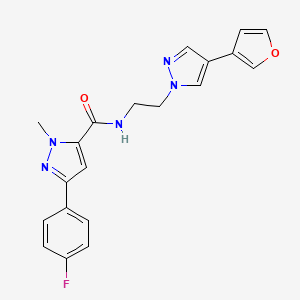 molecular formula C20H18FN5O2 B2529319 3-(4-fluorophenyl)-N-(2-(4-(furan-3-yl)-1H-pyrazol-1-yl)ethyl)-1-methyl-1H-pyrazole-5-carboxamide CAS No. 2034354-13-5