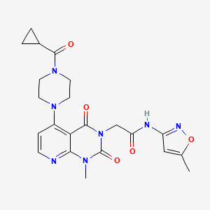 molecular formula C22H25N7O5 B2529323 2-(5-(4-(cyclopropanecarbonyl)piperazin-1-yl)-1-methyl-2,4-dioxo-1,2-dihydropyrido[2,3-d]pyrimidin-3(4H)-yl)-N-(5-methylisoxazol-3-yl)acetamide CAS No. 1021123-65-8