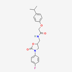 molecular formula C21H23FN2O4 B2529324 N-((3-(4-fluorophenyl)-2-oxooxazolidin-5-yl)methyl)-2-(4-isopropylphenoxy)acetamide CAS No. 955240-63-8
