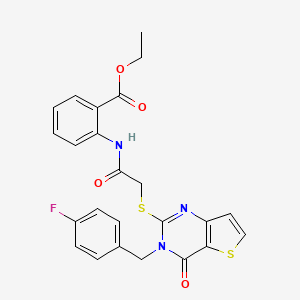 molecular formula C24H20FN3O4S2 B2529329 ethyl 2-[2-({3-[(4-fluorophenyl)methyl]-4-oxo-3H,4H-thieno[3,2-d]pyrimidin-2-yl}sulfanyl)acetamido]benzoate CAS No. 1252848-82-0