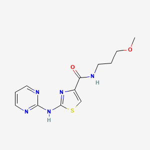 molecular formula C12H15N5O2S B2529330 N-(3-甲氧基丙基)-2-(嘧啶-2-基氨基)噻唑-4-甲酰胺 CAS No. 1251576-00-7