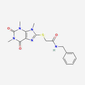 molecular formula C17H19N5O3S B2529353 N-苄基-2-(1,3,9-三甲基-2,6-二氧嘌呤-8-基)硫代乙酰胺 CAS No. 897453-50-8