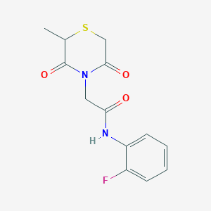 molecular formula C13H13FN2O3S B2529361 N-(2-氟苯基)-2-(2-甲基-3,5-二氧代硫代吗啉-4-基)乙酰胺 CAS No. 868215-92-3